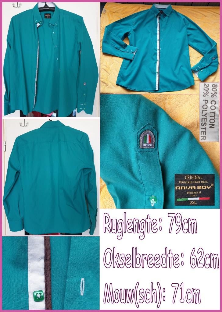 ARYA BOY groene overhemd maat XXL zgan, Kleding | Heren, Ophalen of Verzenden, Zo goed als nieuw, Overige halswijdtes, ARYA BOY