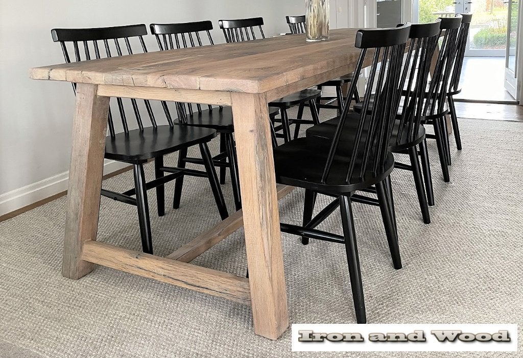 Oud eiken maatwerk kloostertafel met A poot / wagondelen, Ophalen, Nieuw, Hout, Landelijk