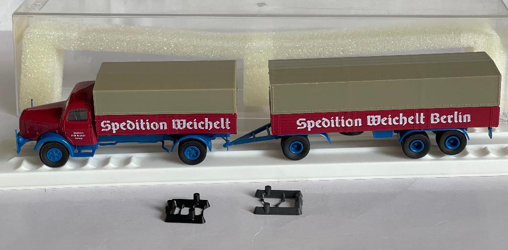 Brekina: Henschel HS 140 combinatie "Spedition Weichelt", Ophalen of Verzenden, Zo goed als nieuw, Bus of Vrachtwagen, Brekina