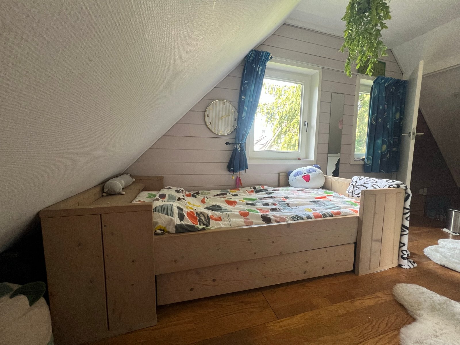 Eenpersoonsbed van steigerhout met opberglade, Huis en Inrichting, Slaapkamer | Bedden, Ophalen, Gebruikt, 90 cm, 200 cm