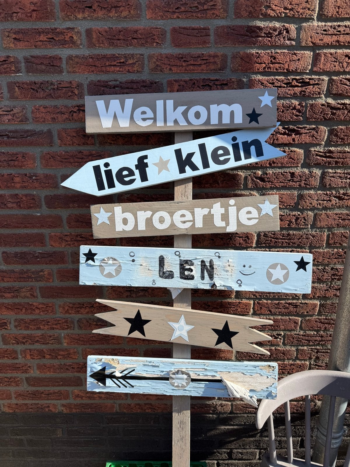 Geboortebord Welkom Lief Klein Broertje Len, Ophalen, Gebruikt, Geboortebord