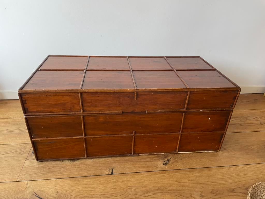 Deken kist antiek, Huis en Inrichting, Woonaccessoires | Kisten, Ophalen, Gebruikt, Teakhout, Minder dan 50 cm
