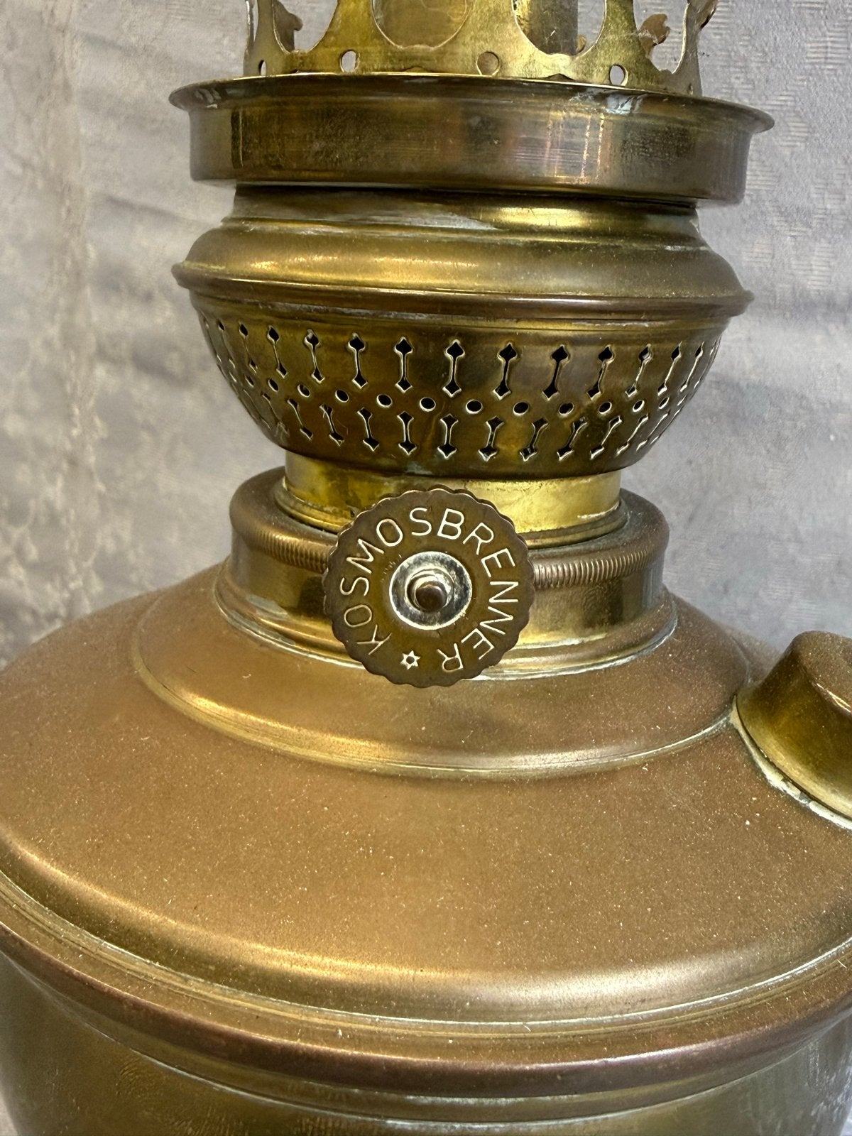Antieke Kosmos Brenner olielamp - Messing met glazen kap, Ophalen of Verzenden