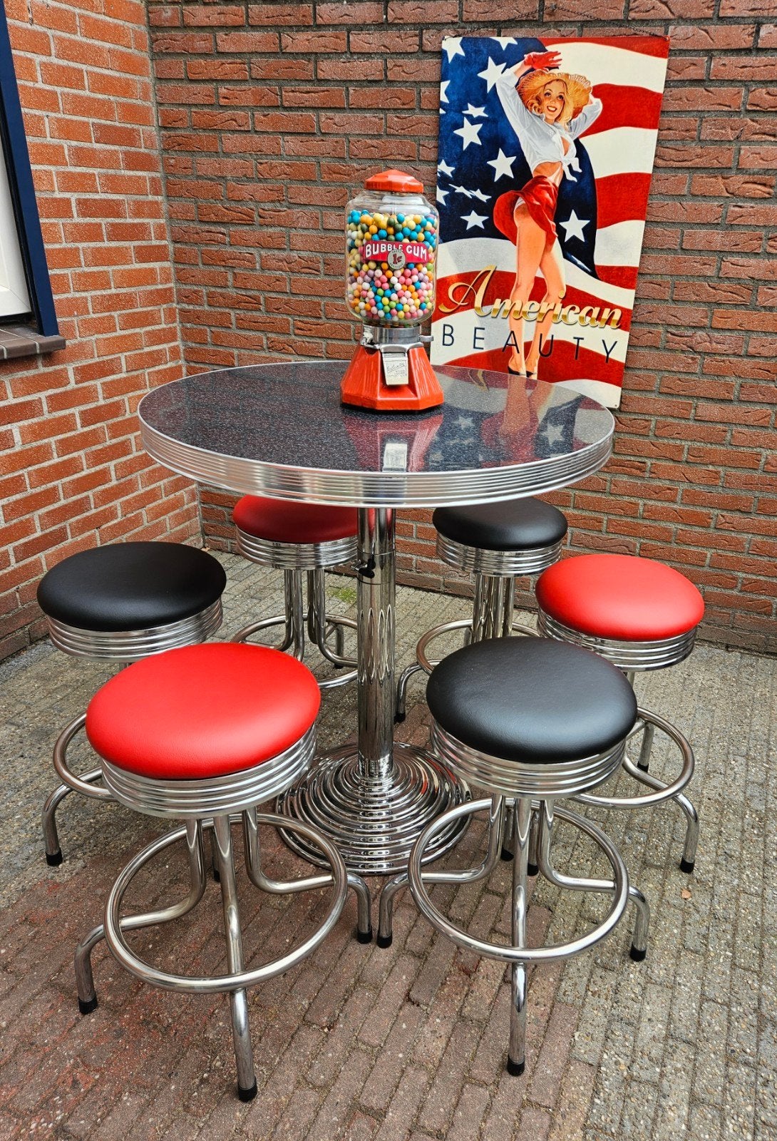 FIFTIES SIXTIES AMERIKAANSE BEL AIR BARKRUKKEN MET BARTAFEL, Ophalen, 5 krukken of meer, Met voetsteun, 60 tot 90 cm