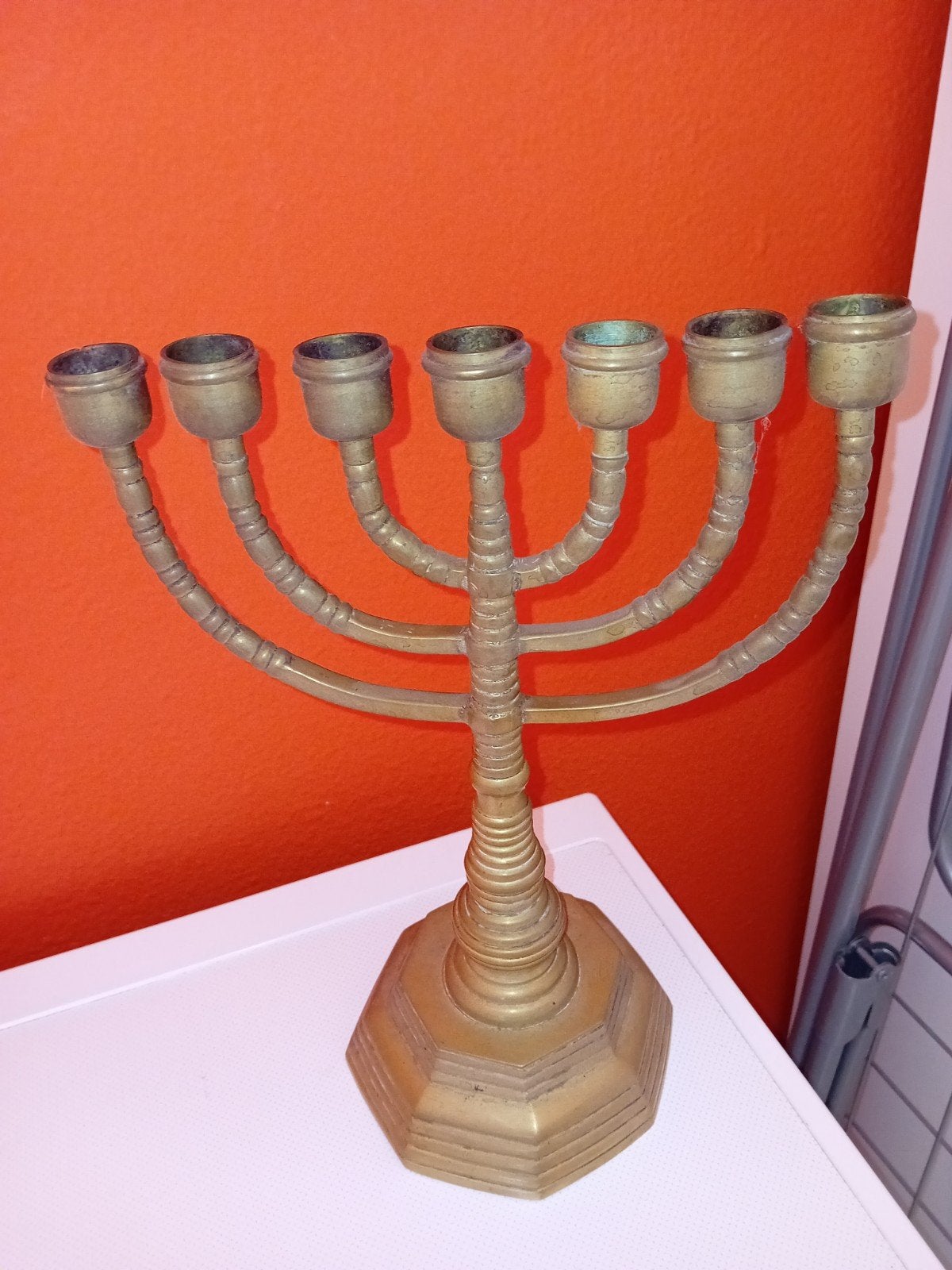 Traditionele Zevenarmige Menora - Joodse Kandelaar, Gebruikt, Ophalen of Verzenden, Metaal, Kandelaar