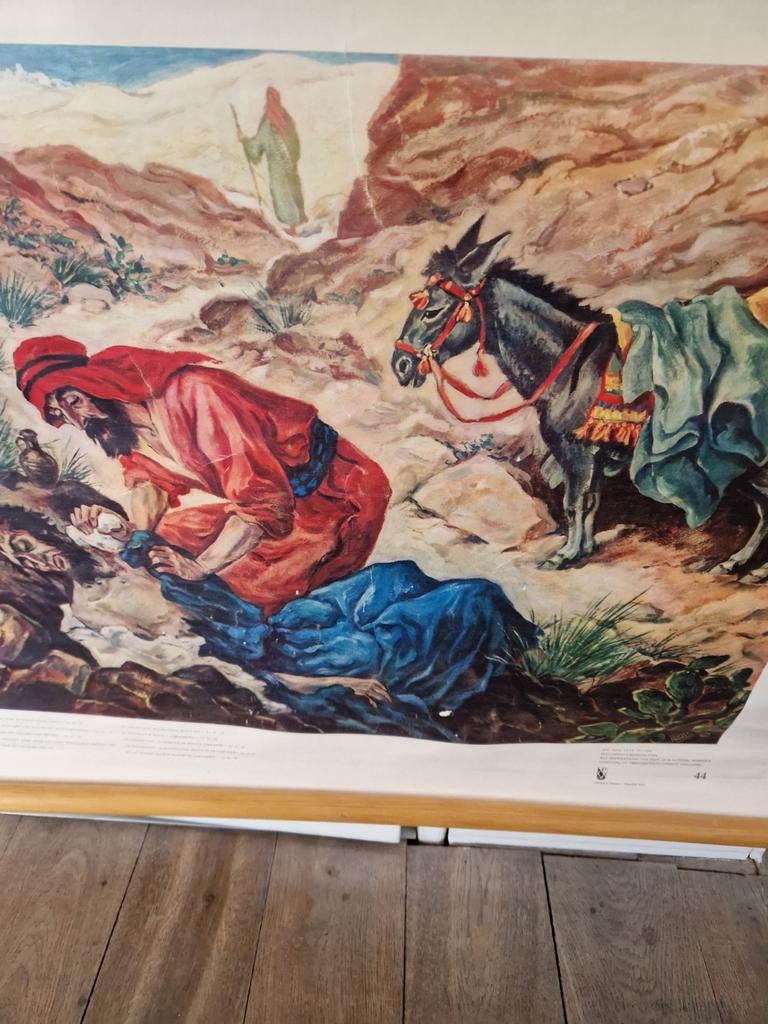 RELIGIE SCHOOLPLAAT DE BARMHARTIGE SAMARITAAN VINTAGE, Ophalen of Verzenden