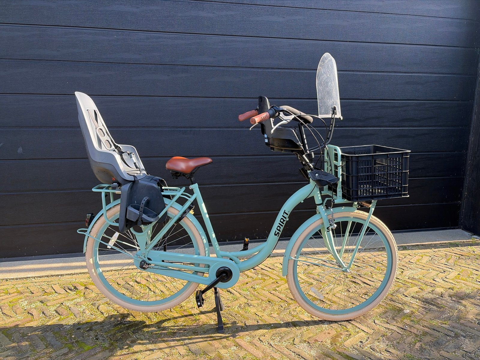 Spirit Moederfiets met Bobike zitjes en windscherm, 2 zitjes, Dubbele standaard, Zo goed als nieuw, 50 tot 53 cm