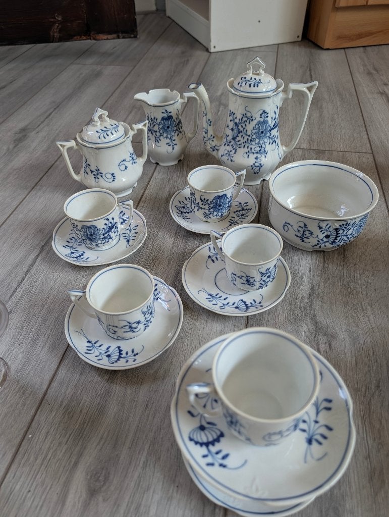 Vintage theeservies/koffieservies - Blauw wit Zwiebelmuster, Ophalen of Verzenden