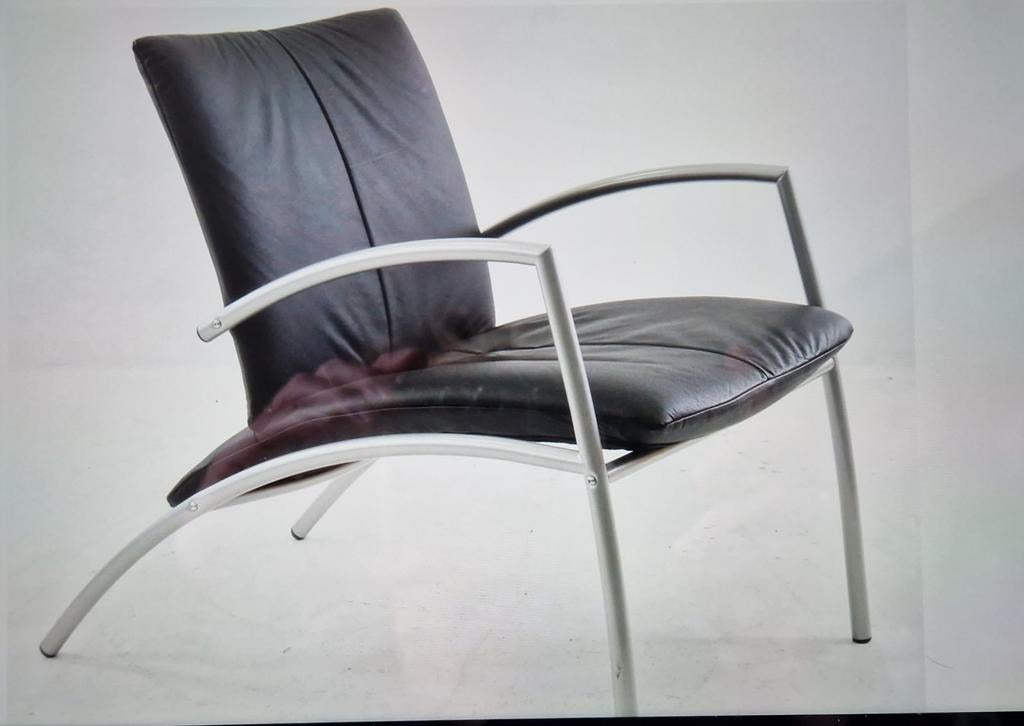 2x fauteuil vintage Kebe Mobler uit Denemarken, Ophalen of Verzenden, Zwart, Leer, Twee