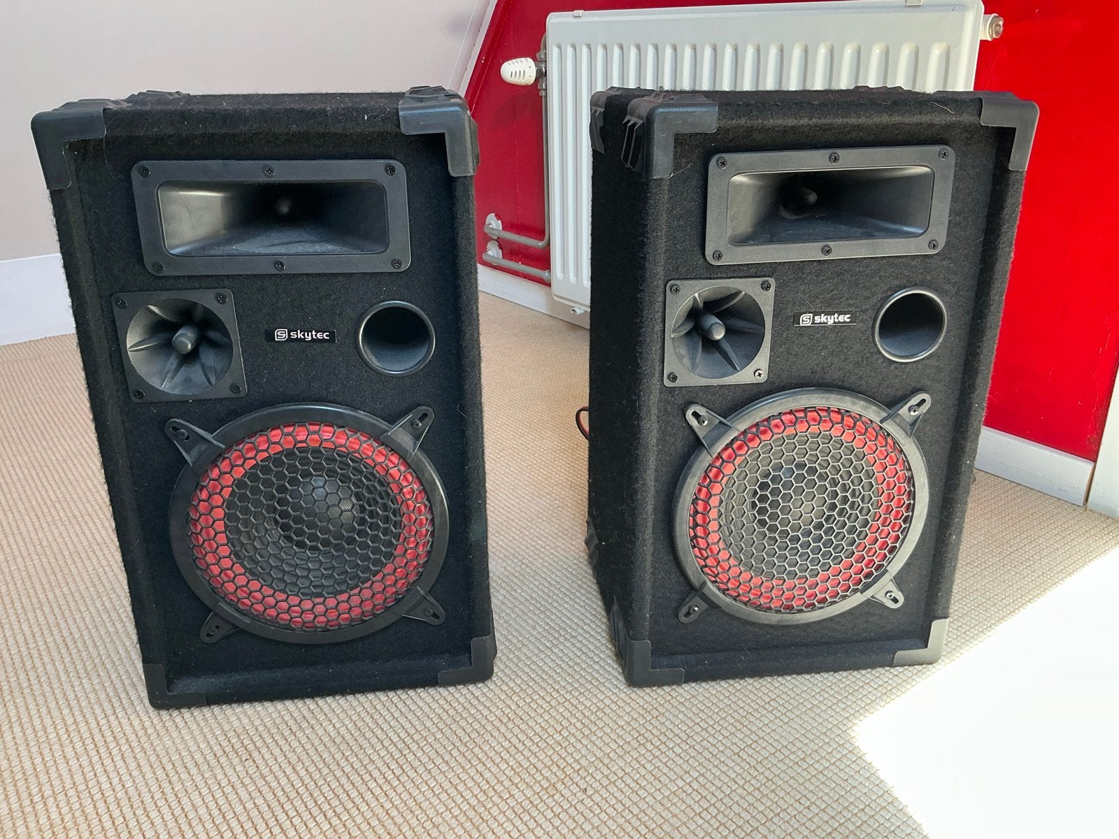 Zwarte Skytech Party Box Speakerset met Vilt Bekleding, Gebruikt, Party speaker, Basreflex, Ophalen