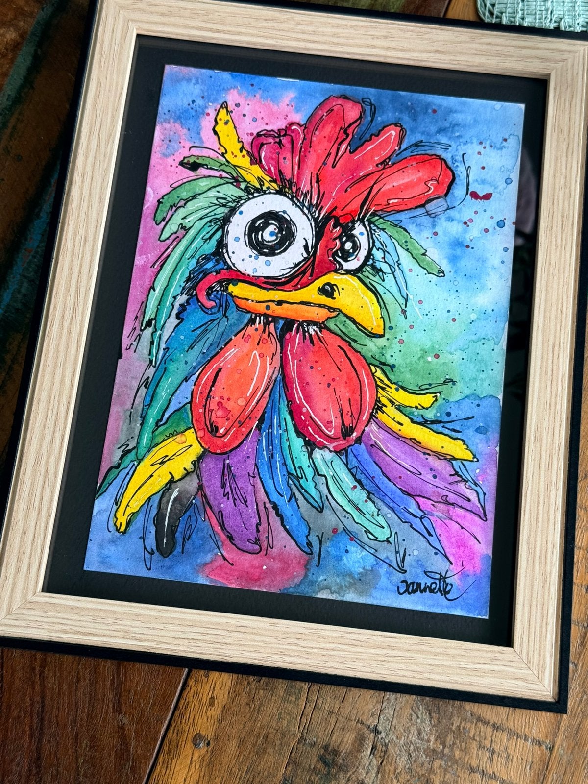 Kleurrijke Haan in lijst, Antiek en Kunst, Ophalen of Verzenden