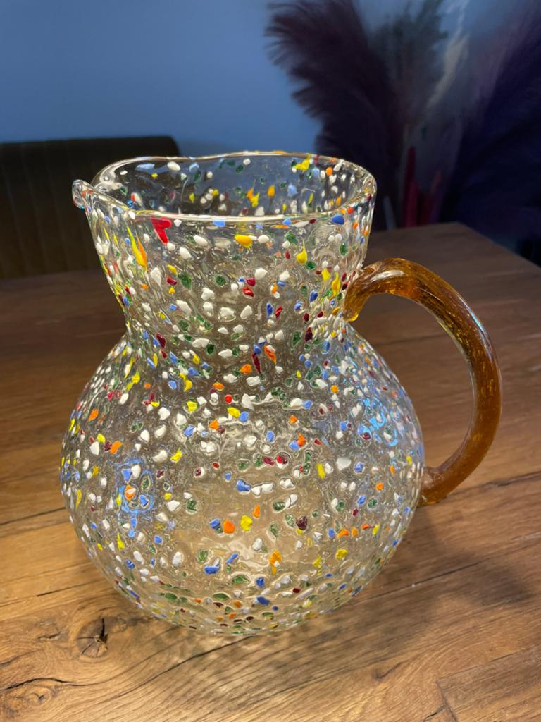 Mexicaanse handgeblazen glazen Confetti Rocks schenkkan, Overige kleuren, Verzenden, Minder dan 50 cm, Glas