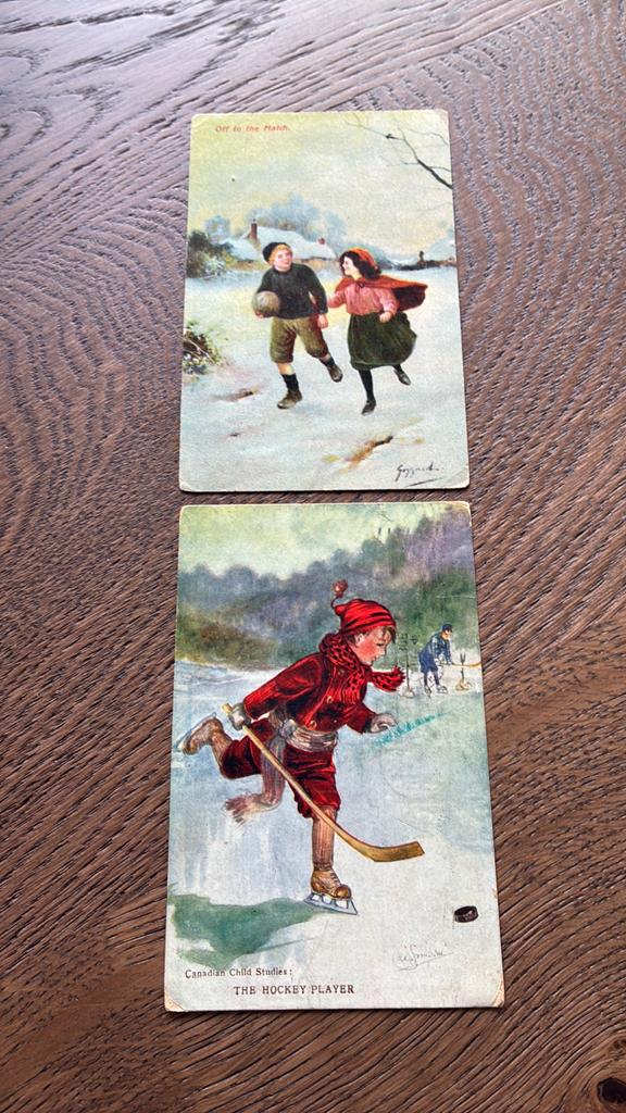 Op weg naar de wedstrijd, ijshockeyspeler. 1908, Ophalen of Verzenden, Voor 1920, Gelopen