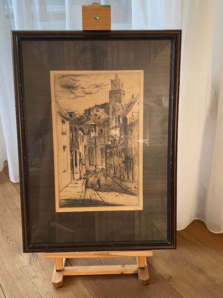 Arthur Henne - Kleef - Schwanenburg, Antiek en Kunst, Kunst | Etsen en Gravures, Origineel, Ets, Stadsgezicht, 23 cm