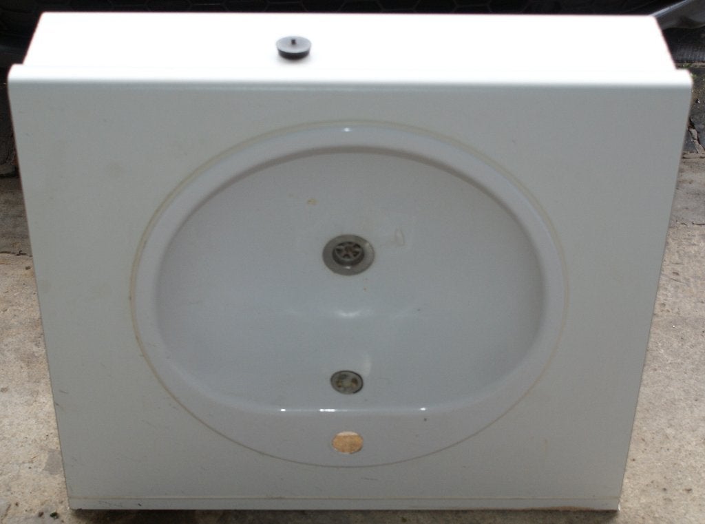Metalen ALAPE wasbak met sifon gemonteerd in hangende kast., Ophalen, 50 tot 100 cm, Zo goed als nieuw, Minder dan 100 cm