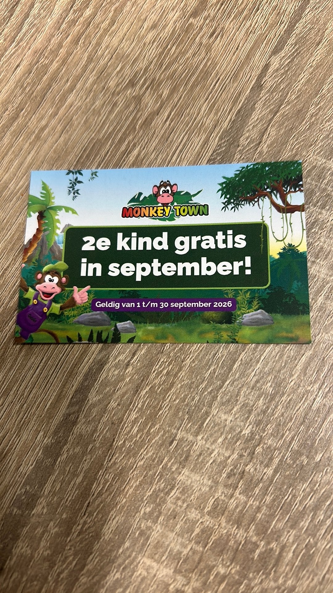 2e kaartje gratis monkeytown, Tickets en Kaartjes, Eén persoon, Kortingskaart