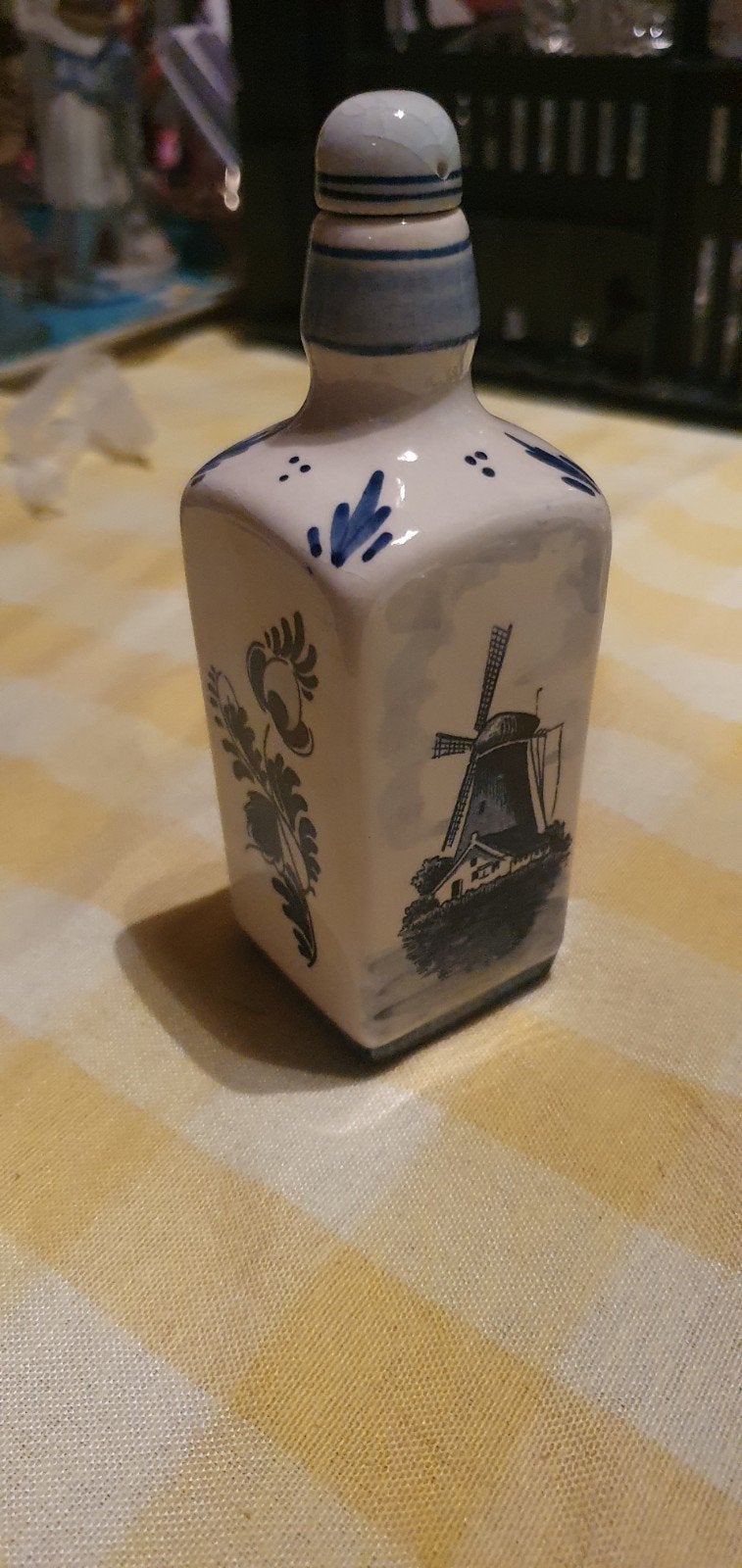 Delfts Blauw Jeneverflesje met Molen en Bloemen, Antiek en Kunst, Antiek | Porselein, Ophalen of Verzenden