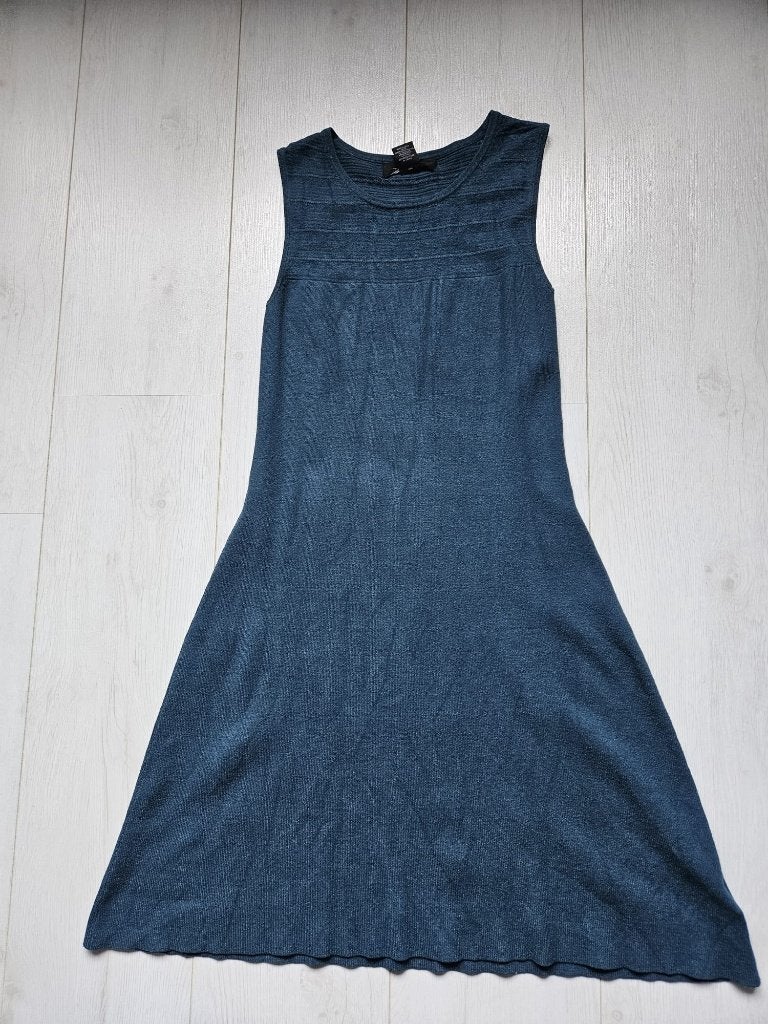 Gebreide jurk Tahari turkoois XS/S, Verzenden, Zo goed als nieuw, Maat 34 (XS) of kleiner, Onder de knie