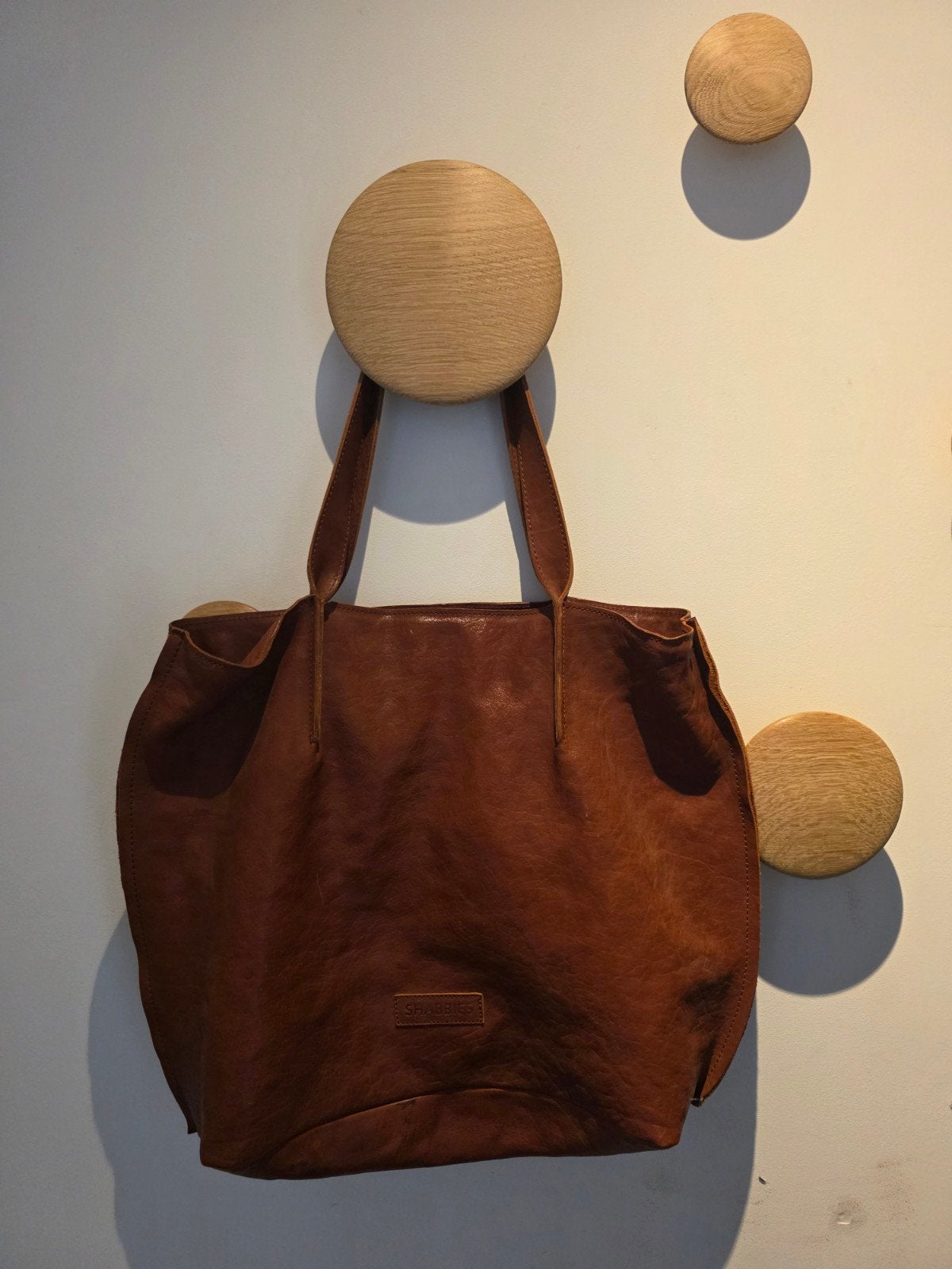 Shabbies Schoudertas Shopper L Grain Leather Bruin, Gebruikt, Bruin, Leer, Ophalen
