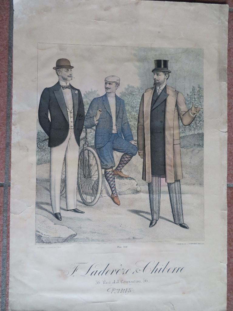 Antieke mode plaat-prent -tekening, Ophalen of Verzenden