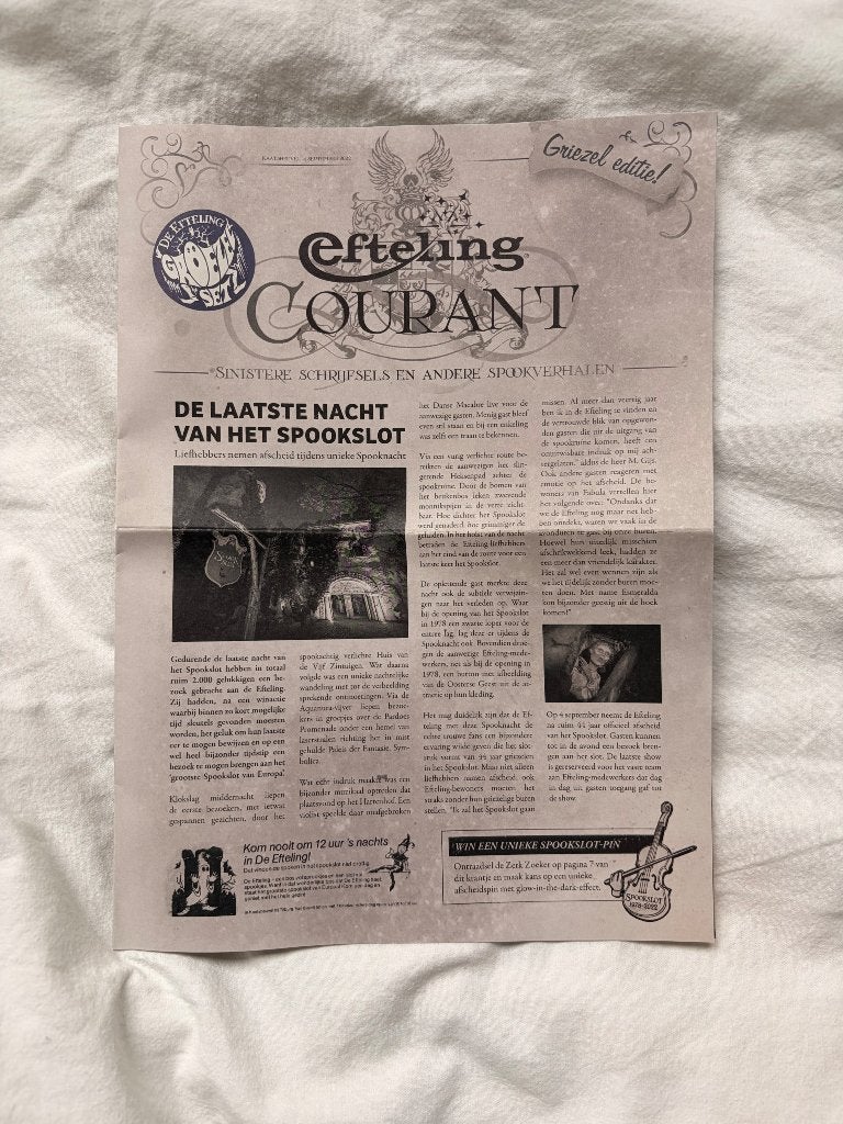 Efteling Spookslot Courant ruilen tegen pin, Ophalen