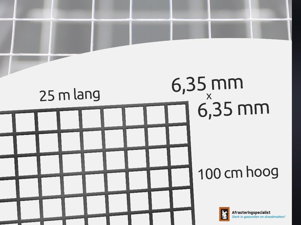 Volièregaas zwart 6.35x6.35mm | Dikte 0.55mm | 100cm | 25m, Ophalen of Verzenden, Nieuw, 20 meter of meer, Gaas