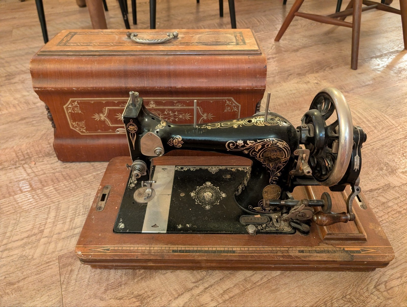 Vintage Singer Naaimachine in Houten Inlay Doos - Werkend, Ophalen of Verzenden