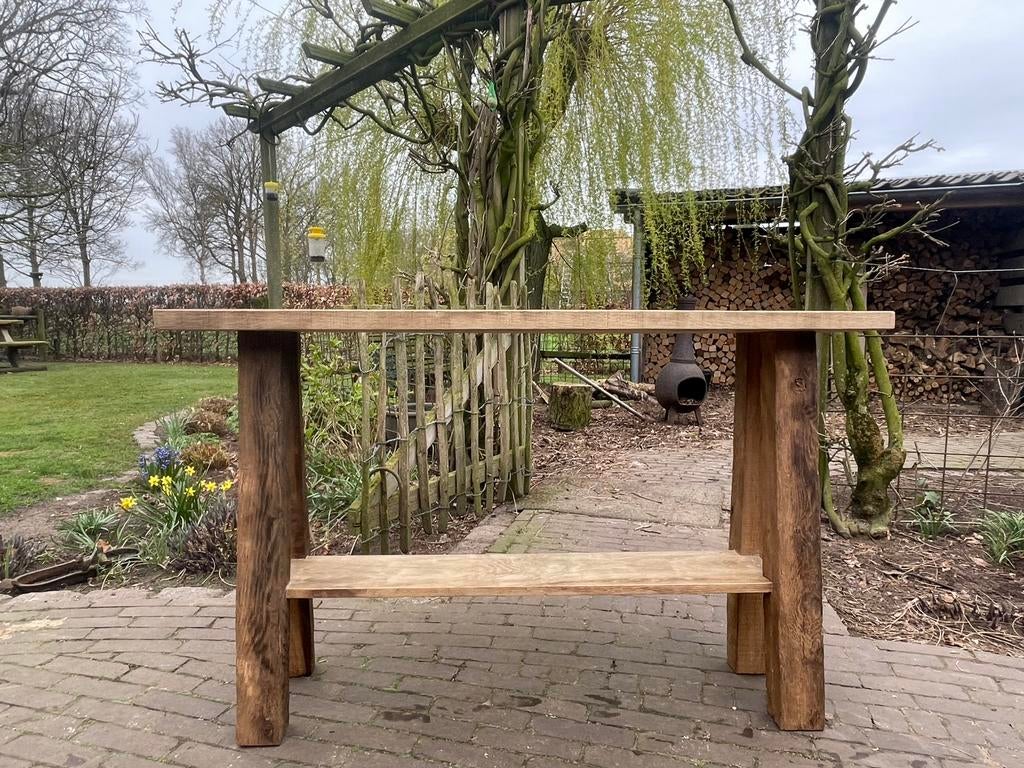 Landelijke oud eiken sidetable, Huis en Inrichting, Ophalen, 100 tot 150 cm, Eikenhout, Nieuw