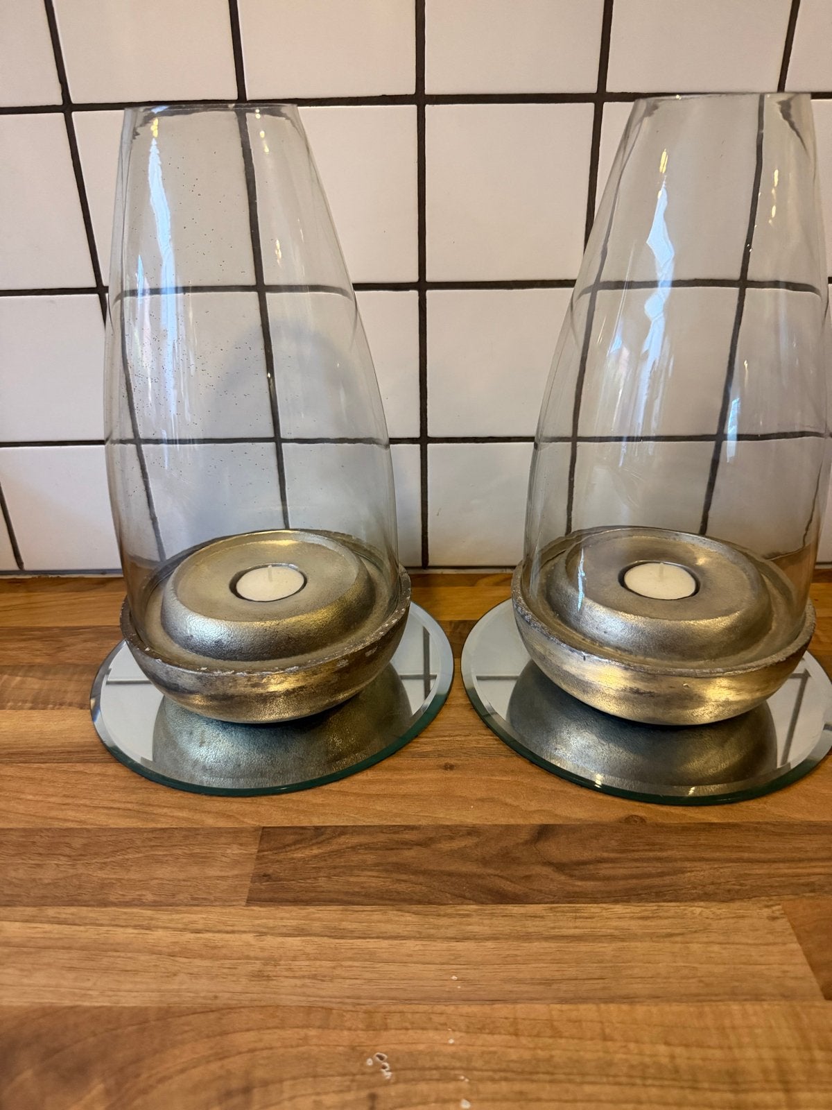Set van 2 grote windlichten voor theelichten of kaarsen, Huis en Inrichting, Woonaccessoires | Kandelaars en Kaarsen, Ophalen of Verzenden
