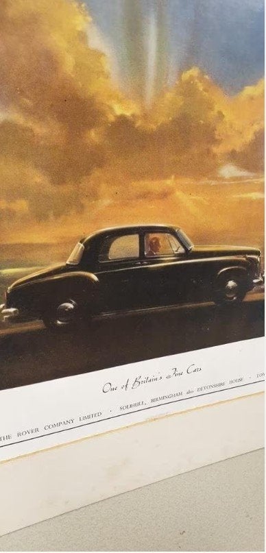 Vintage Rover 1954 Auto Reclame Print Car Salon Oldtimer Art, 28 cm, Dagelijks leven, 1950 - 1999, Overige technieken