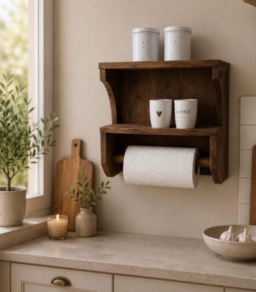 Houten keukenrolhouder / wanddek, Huis en Inrichting, Keuken | Keukenbenodigdheden, -, Hout, -, Nieuw