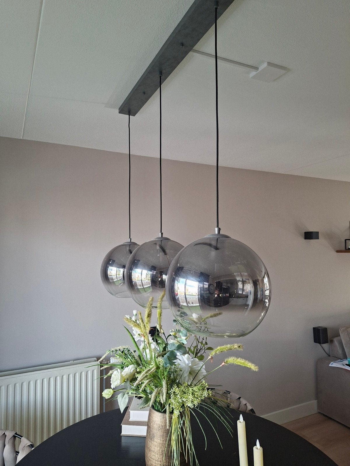 Moderne hanglampen met glazen bollen voor eettafel en salont, Zo goed als nieuw, Glas, Modern, Industrieel, Scandinavisch, E27 (groot)