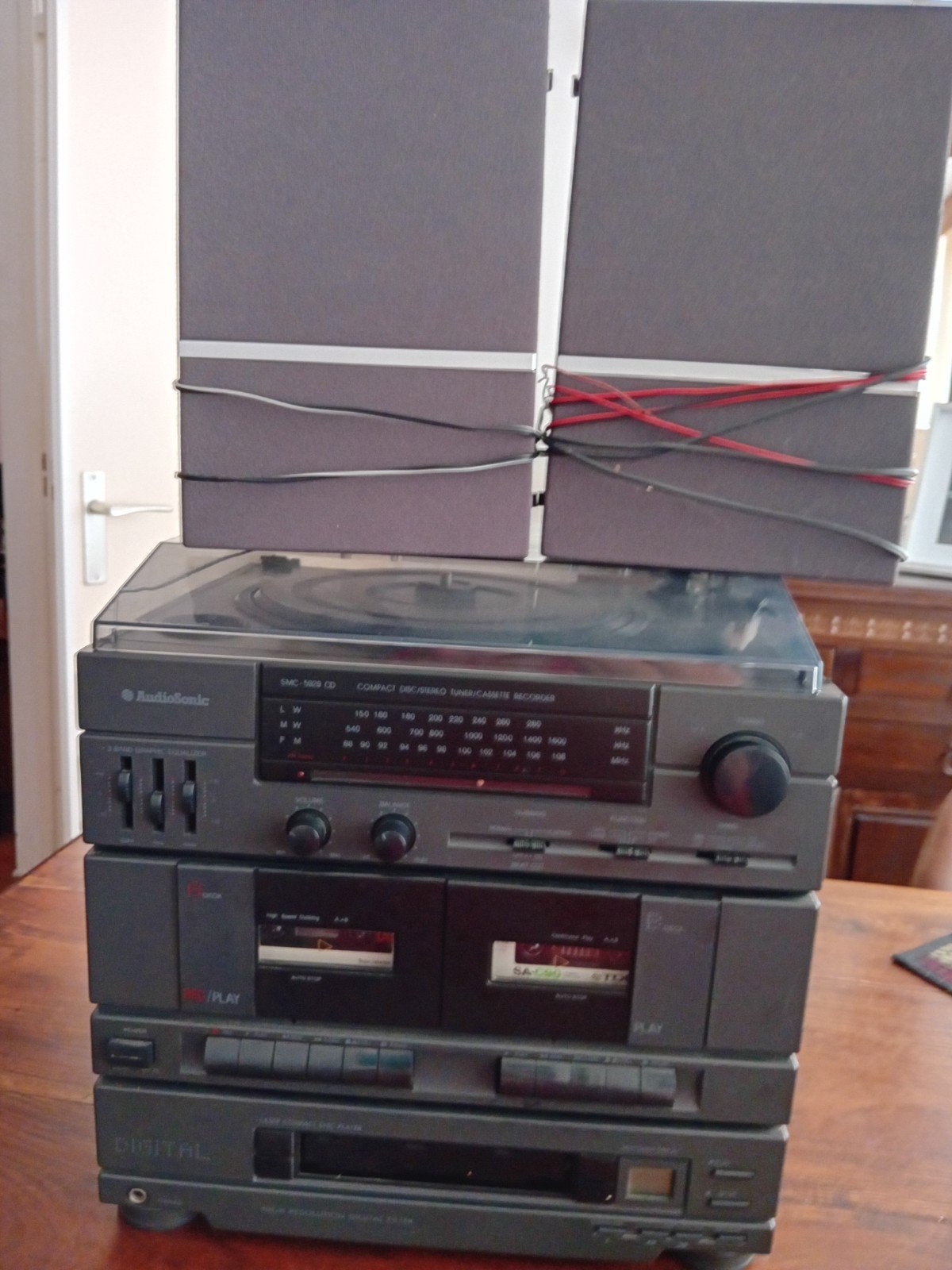Audiosonic Stereo Set met Platenspeler en Dubbel Cass, Ophalen, Gebruikt, Cassettedeck, Overige merken