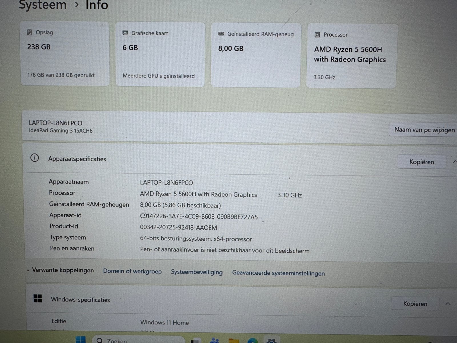 Lenovo IdeaPad Gaming 3 15ACH6 - AMD Ryzen 5 5600H, Computers en Software, Windows Laptops, Met videokaart, 8 GB, Ophalen of Verzenden