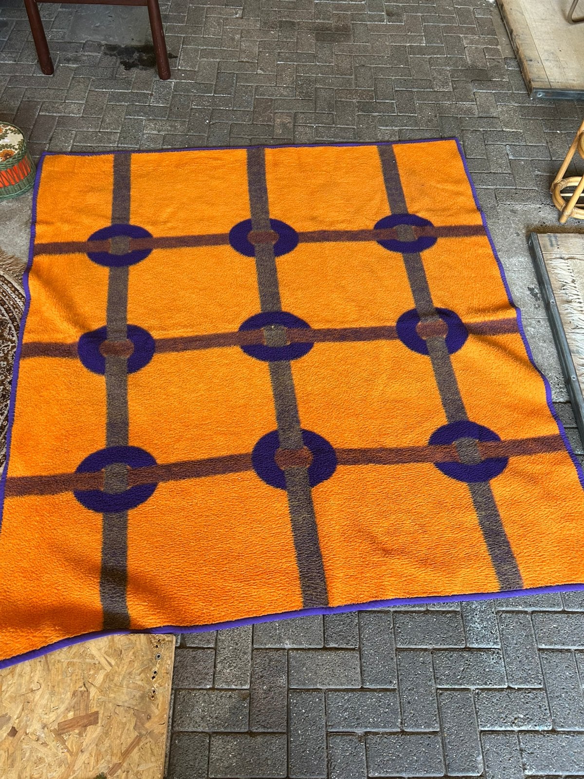 Vintage jaren 70 paars oranje deken, space age, ?, Zo goed als nieuw, ?, ?