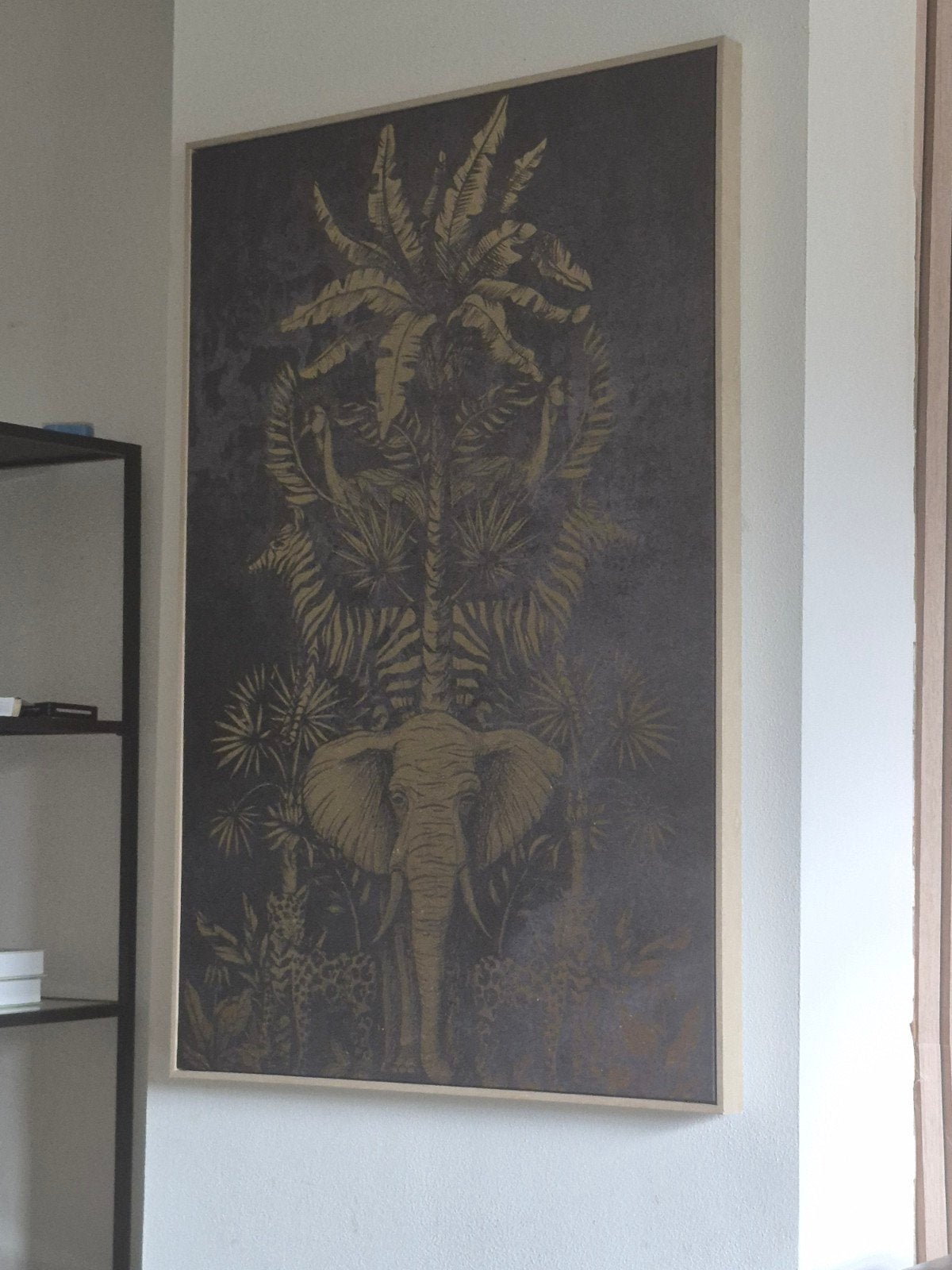 Schilderij met olifant en jungleprint, Huis en Inrichting, Woonaccessoires | Schilderijen, Tekeningen en Foto's, Ophalen of Verzenden