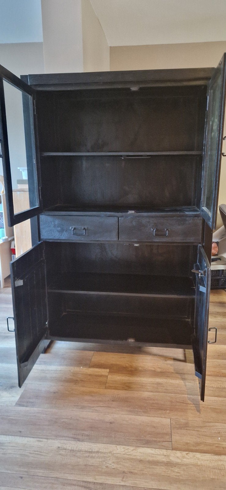 Foto 4 van Mangohout Antraciet/Zwart Kast met Stalen Frame en Glas