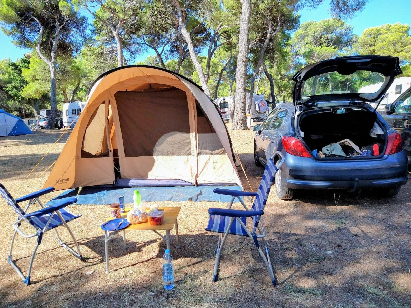 4p Eureka (Aeris) tent + stroomkabel, grondzeil, tenttapijt, Ophalen, Zo goed als nieuw, Tot en met 4