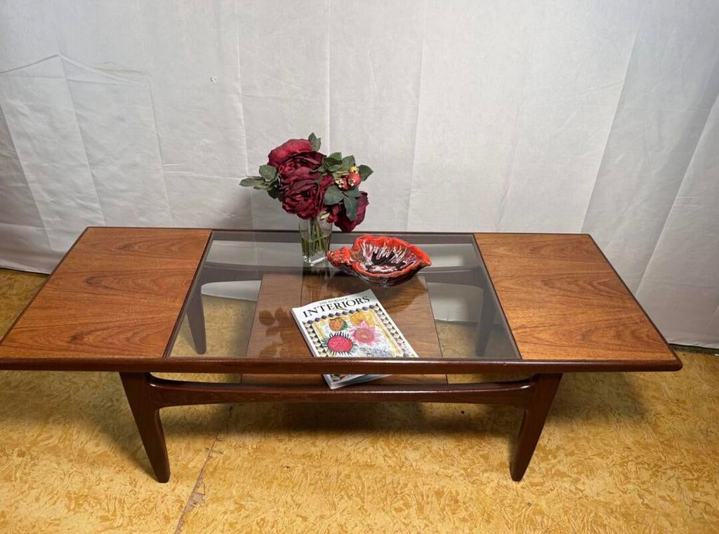 Gratis bezorging!Vintage teak salontafel midcentury retro960, Huis en Inrichting, Tafels | Salontafels, Gebruikt, Glas, Mid century retro vintage teak salontafel G-Plan 1960 Engels