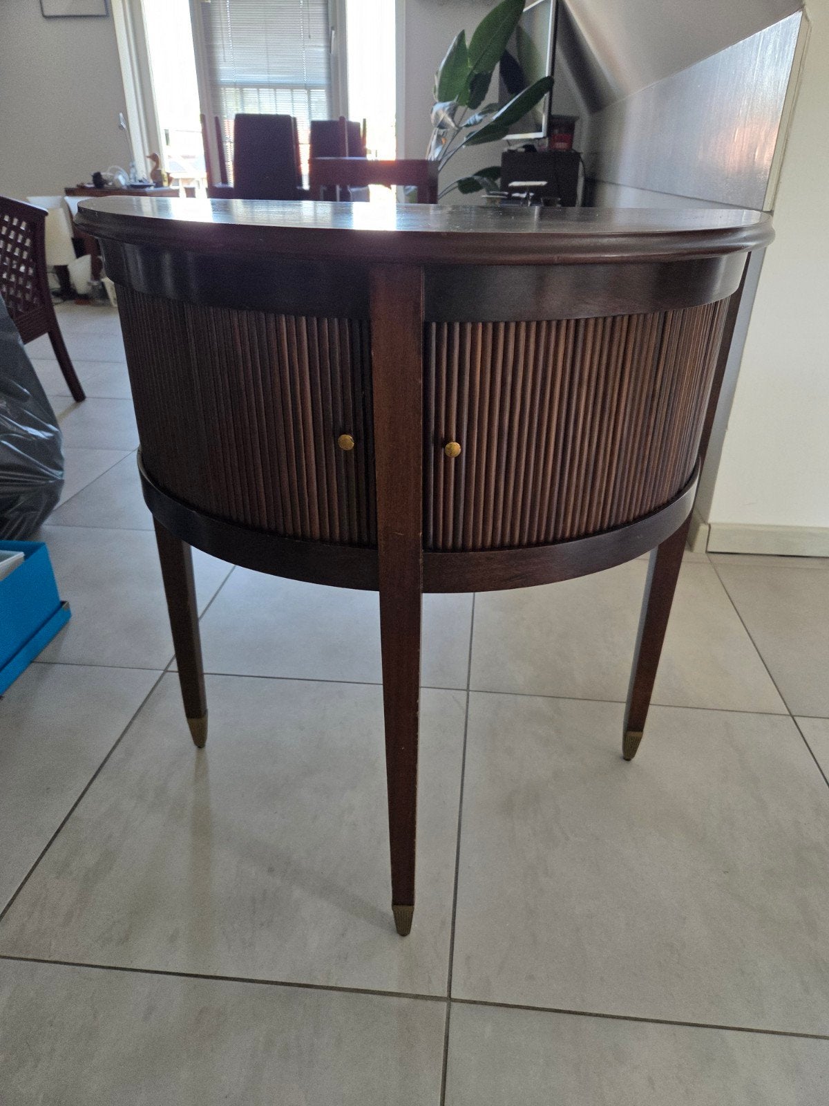 Prachtige vintage half-ronde bijzettafel, Ophalen, 25 tot 50 cm, 50 tot 100 cm