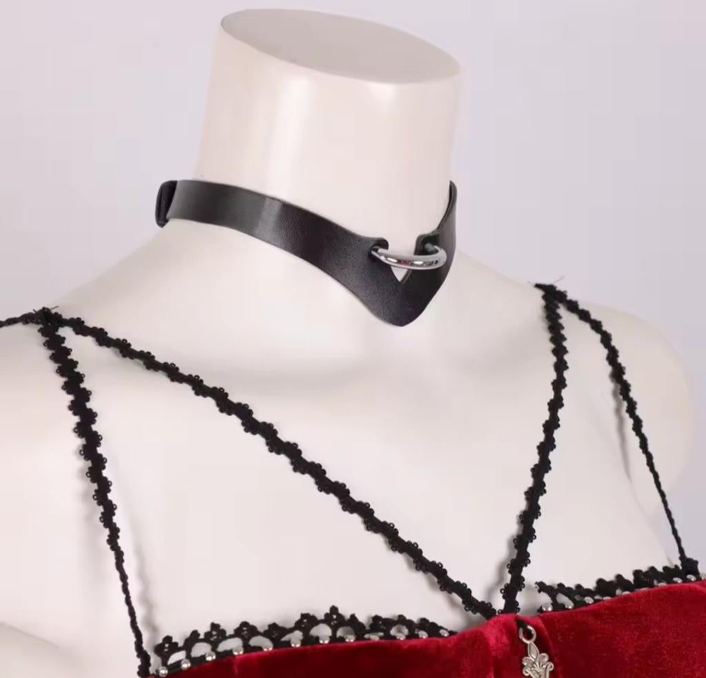Mooie Vorm Leren Choker met Ring, Sieraden, Tassen en Uiterlijk, Kettingen, Verzenden, Nieuw, Zwart, Verstelbaar