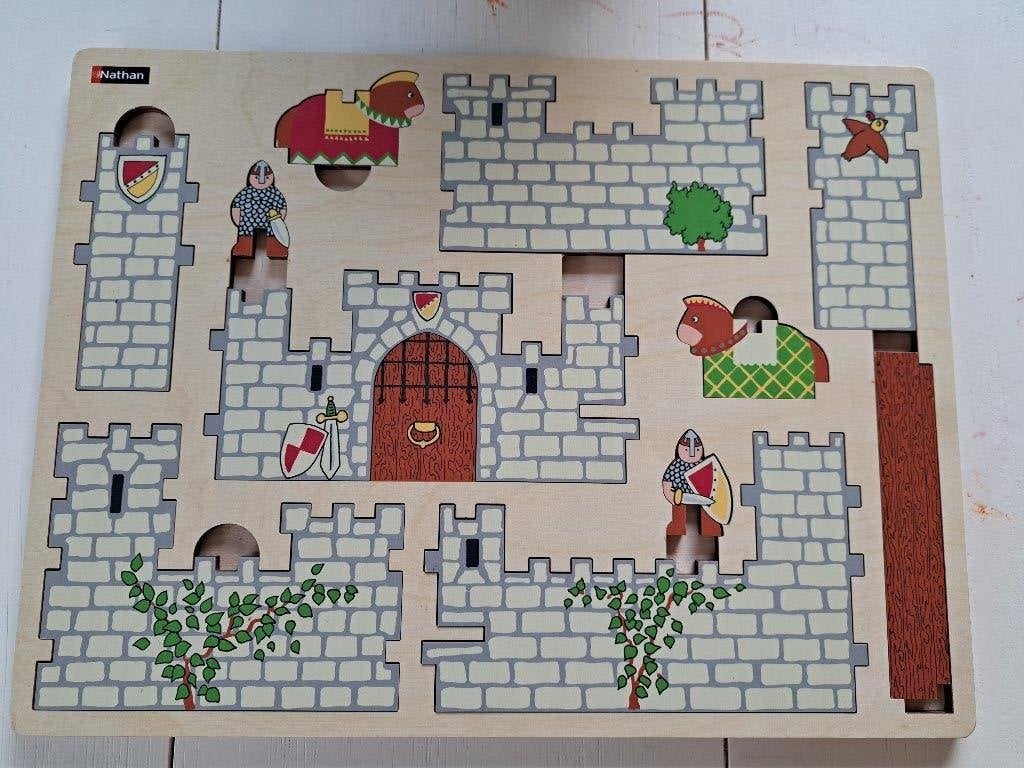 Houten kasteel puzzel - bouw je kasteel, Kinderen en Baby's, Ophalen of Verzenden, Zo goed als nieuw