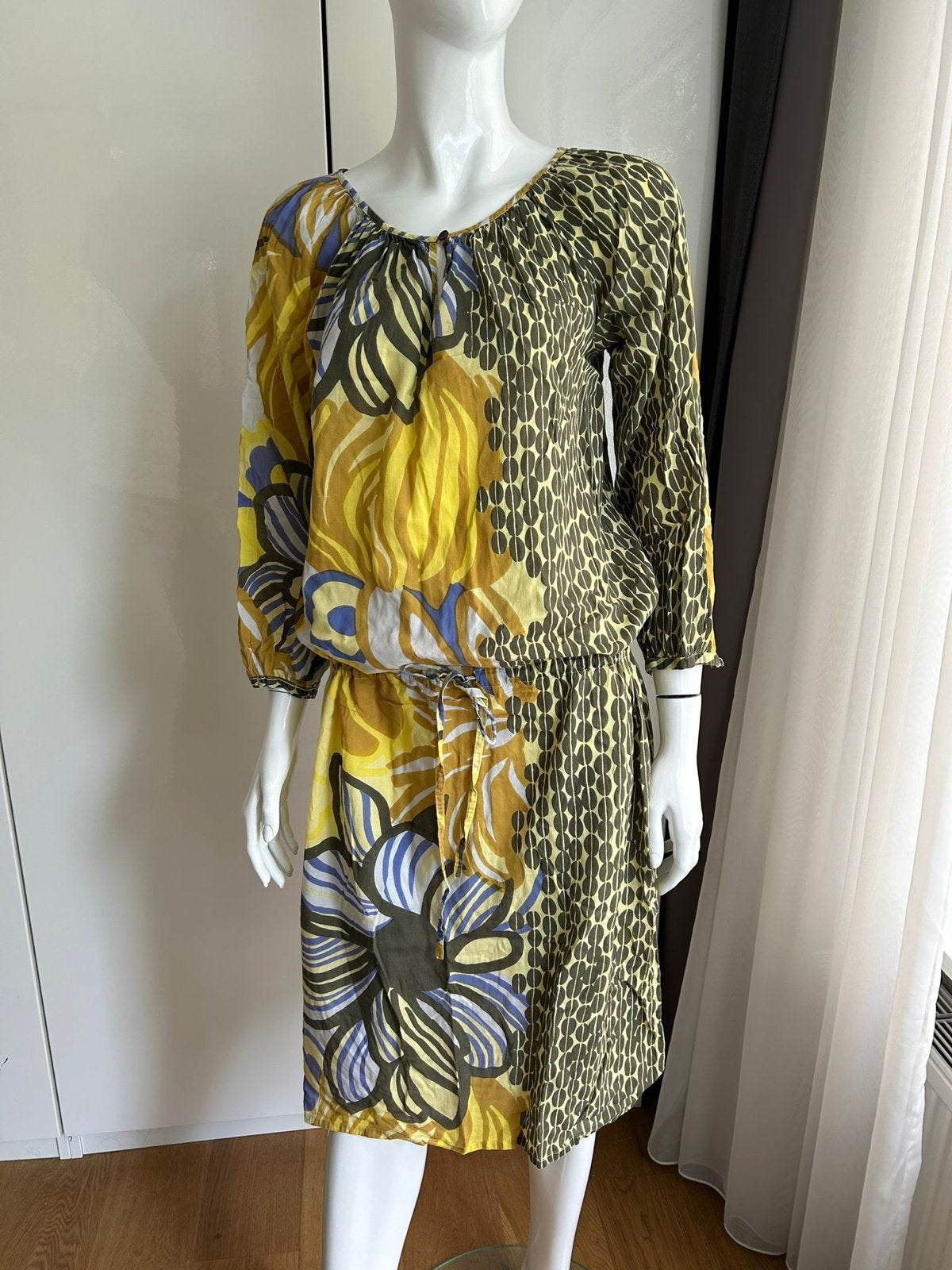 Antik Batik jurk met bloemenprint, Kleding | Dames, Jurken, Geel, Zo goed als nieuw, Knielengte, Ophalen