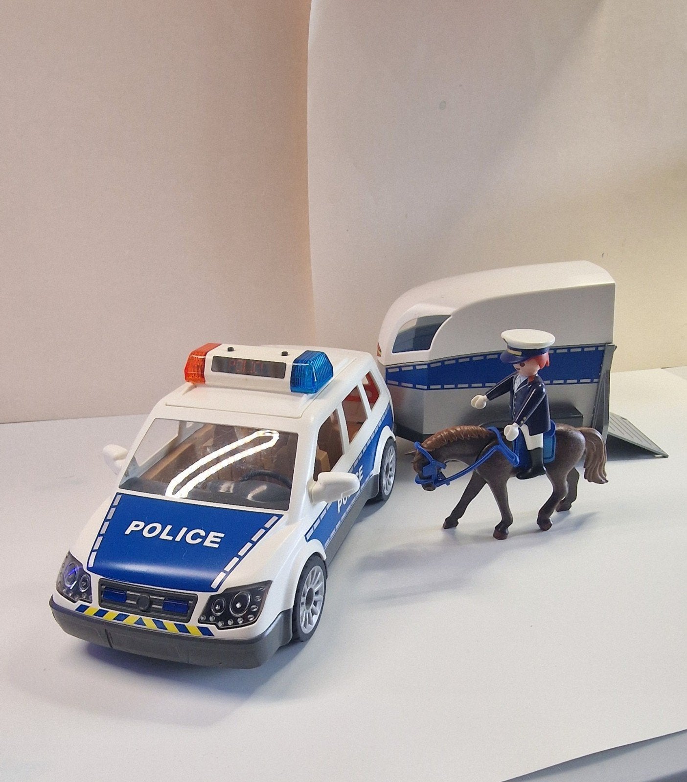 politie paardentrailer met politieauto 6922 en 6920, Gebruikt, Complete set, Voertuig, Ophalen of Verzenden