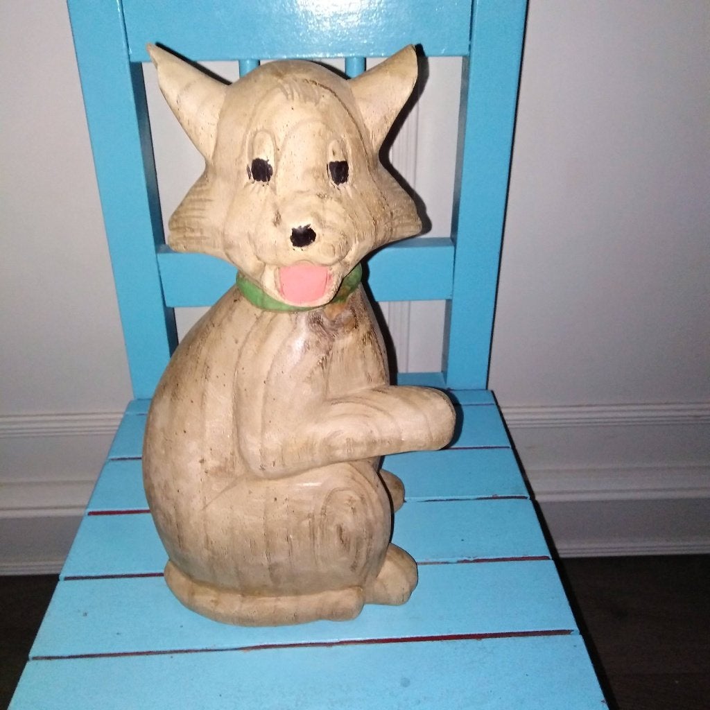 Houten poes beeld 28 cm hoog, Ophalen, Gebruikt, Dier