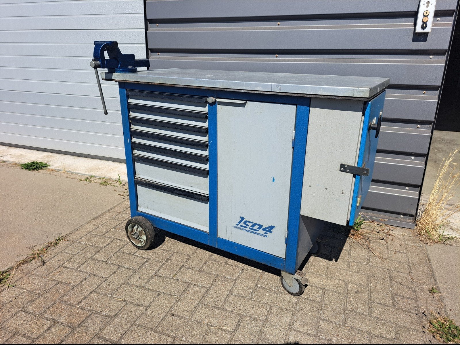 Gedore Werkbank 1504 met bankschroef en lades op wielen, Ophalen, Gebruikt, 120 tot 170 cm, Bankschroef