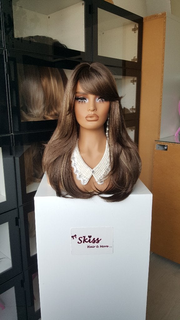 Pruik Pony/Lok: Midden Bruin met Lichte Plukjes - Slagje, Ophalen of Verzenden, Nieuw, Pruik of Haarverlenging