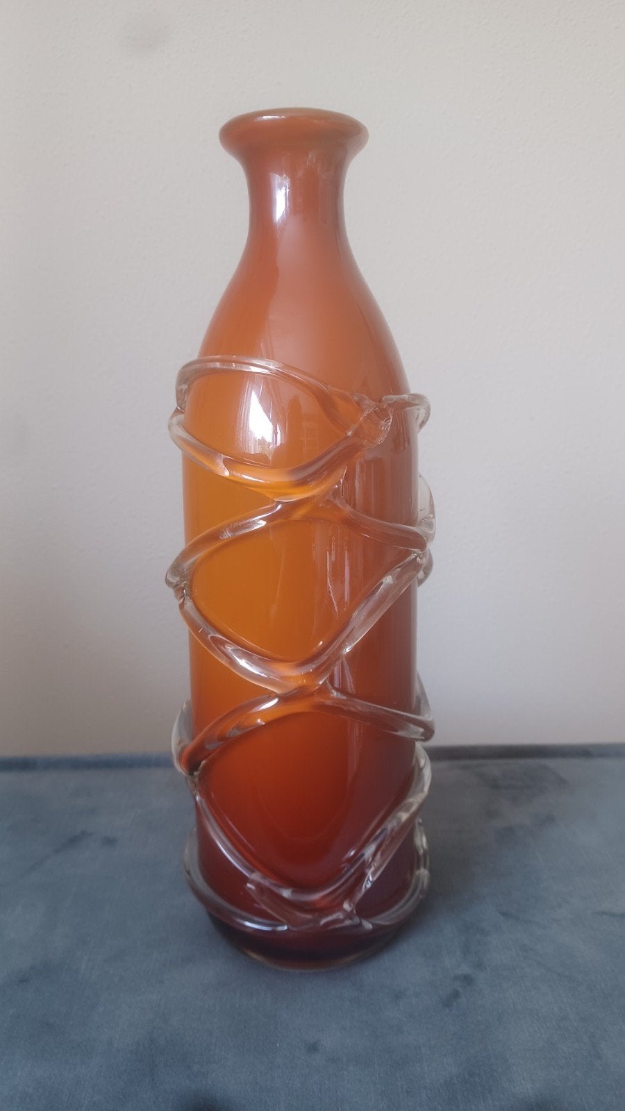 Amber kleurige Murano serpentine glasdraden vaas  glas kunst, Ophalen of Verzenden