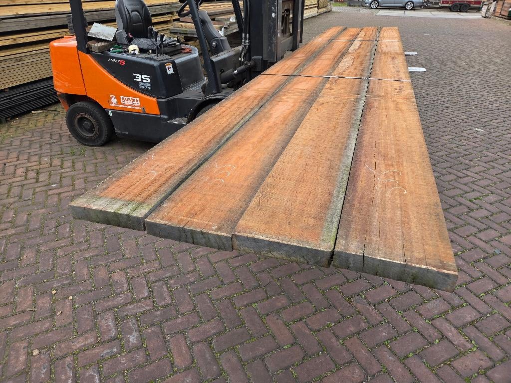 4 Hardhouten balken  5.0x25.0 cm / 5.50 m lang - nr: HB86, Tuin en Terras, Palen, Balken en Planken, Ophalen, Nieuw, Hardhout