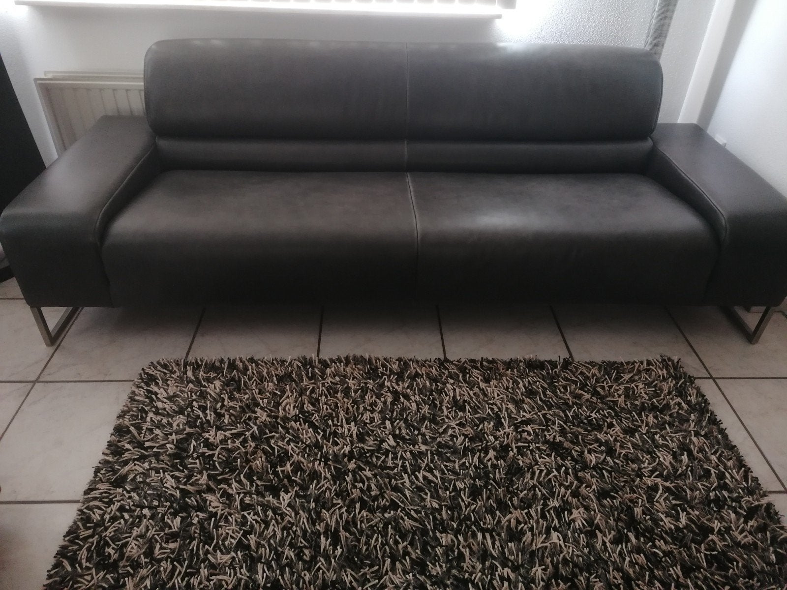 3 zits bank in leer, Huis en Inrichting, Ophalen, Driepersoons, 75 tot 100 cm, Zo goed als nieuw